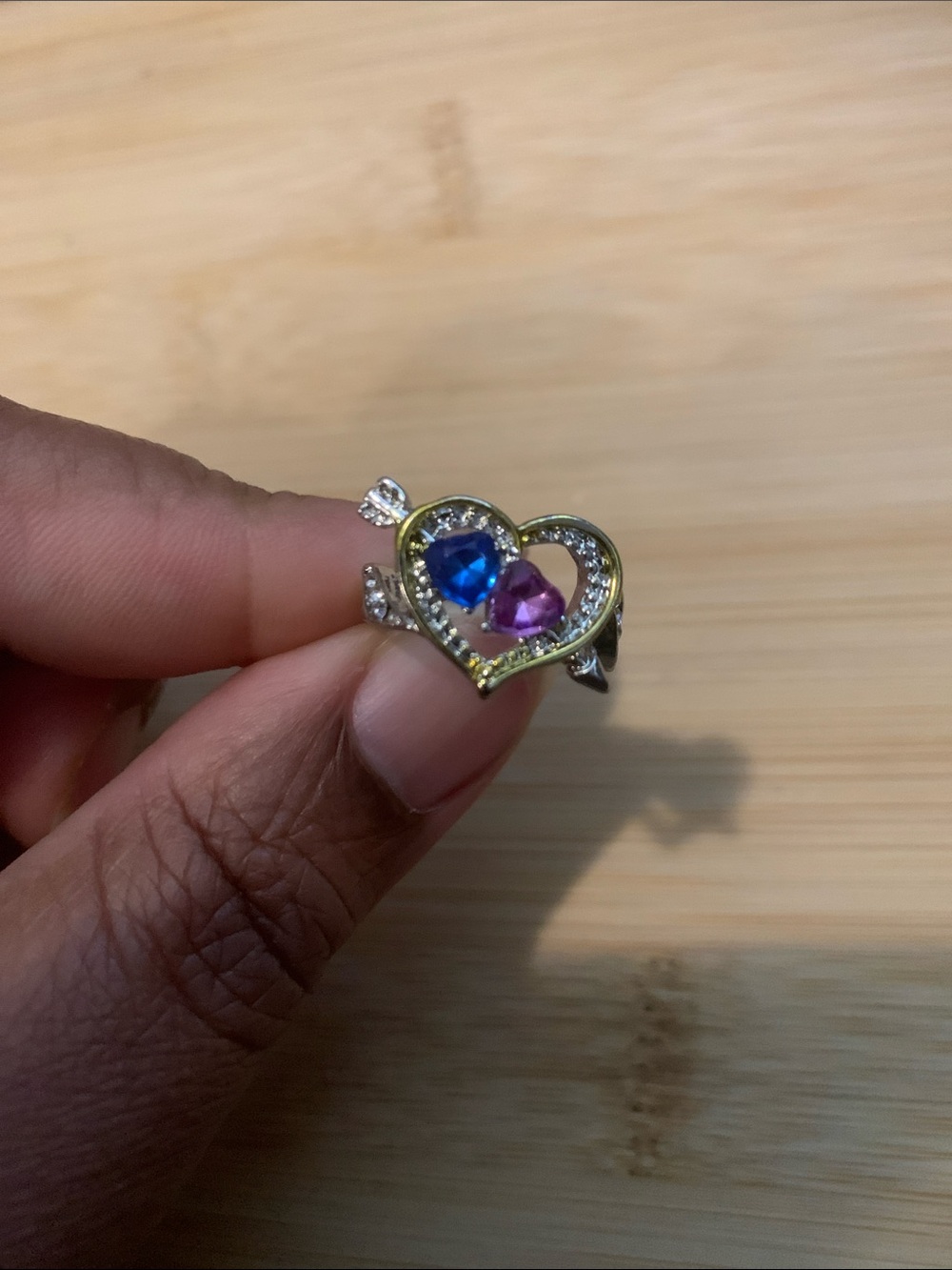 Heart-Shaped Ring with Blue and Purple Stones